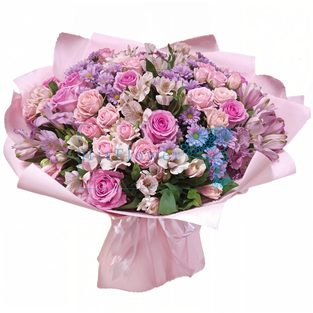 Элитный букет цветов из: Хризантемы, Альстромерии и Розы